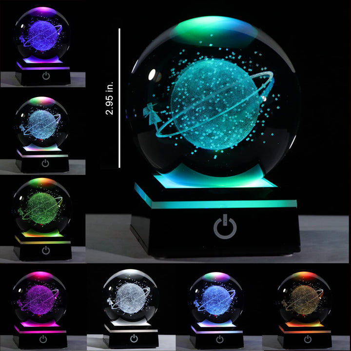 3D Crystal Ball with Clear Starry Sky Carving and 7 Kinds of Led Light, Best Birthday Gift for Kids,Girlfriend Gift, Classmates and Kids Gift (Starry Sky)