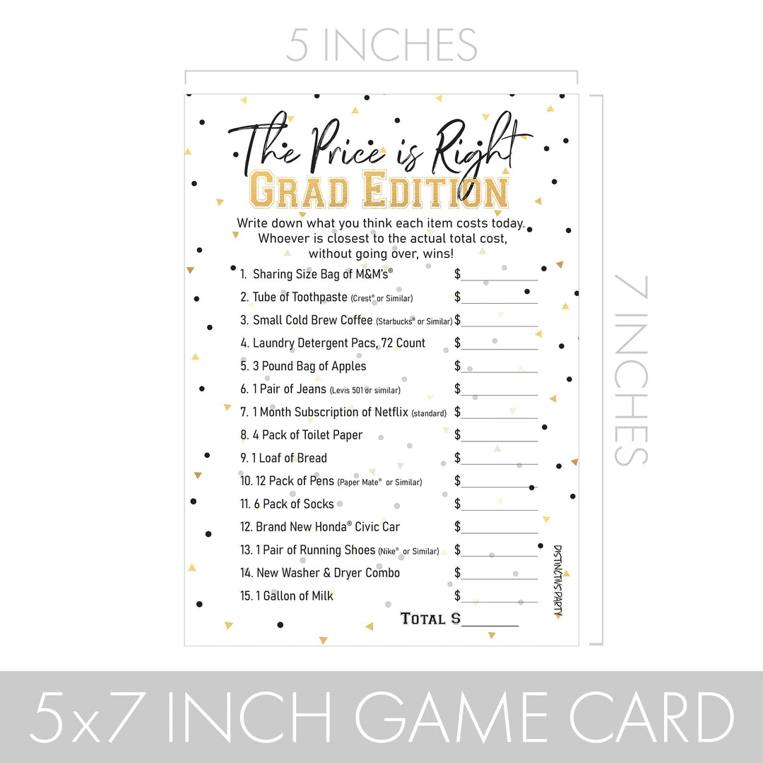 Graduation Party Game - The Price is Right - 25 Cards