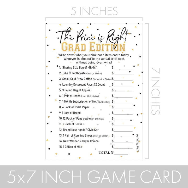Graduation Party Game - The Price is Right - 25 Cards