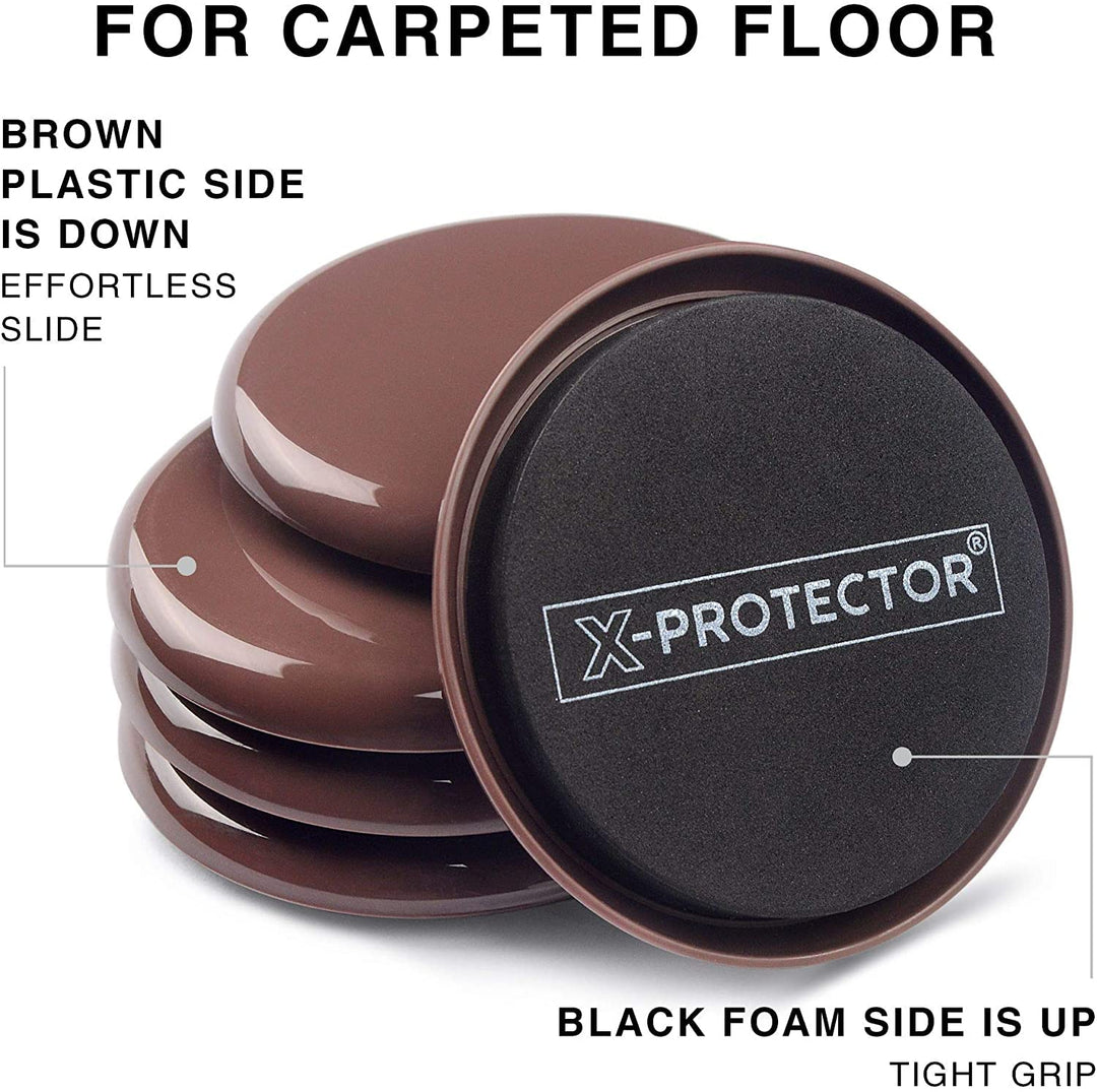 Furniture Sliders for Carpet X-PROTECTOR - 8 PCS Best Heavy Moving Pads 4 3/4 - Sliders for Furniture. Move Your Furniture Easy with Reusable Furniture Movers Sliders for Carpets!