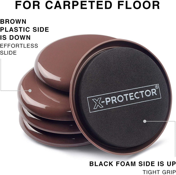 Furniture Sliders for Carpet X-PROTECTOR - 8 PCS Best Heavy Moving Pads 4 3/4 - Sliders for Furniture. Move Your Furniture Easy with Reusable Furniture Movers Sliders for Carpets!