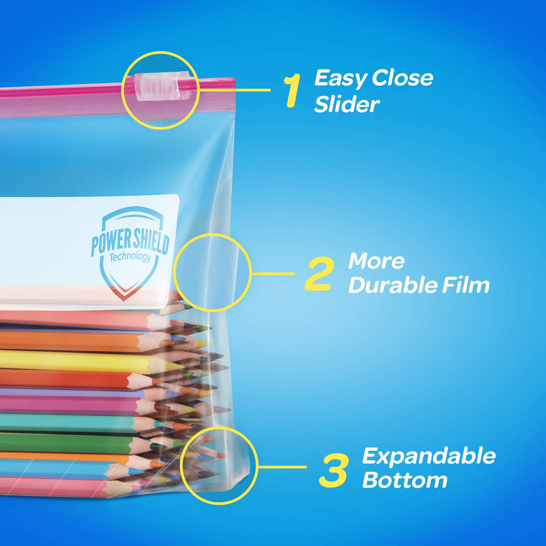 Slider Storage Bags with New Power Shield Technology, For Food, Sandwich, Organization and More, Quart, (42 Count (Pack of 3), 126 Total Bags)