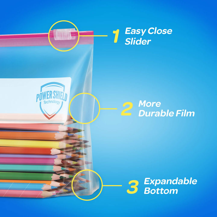 Slider Storage Bags with New Power Shield Technology, For Food, Sandwich, Organization and More, Quart, (42 Count (Pack of 3), 126 Total Bags)