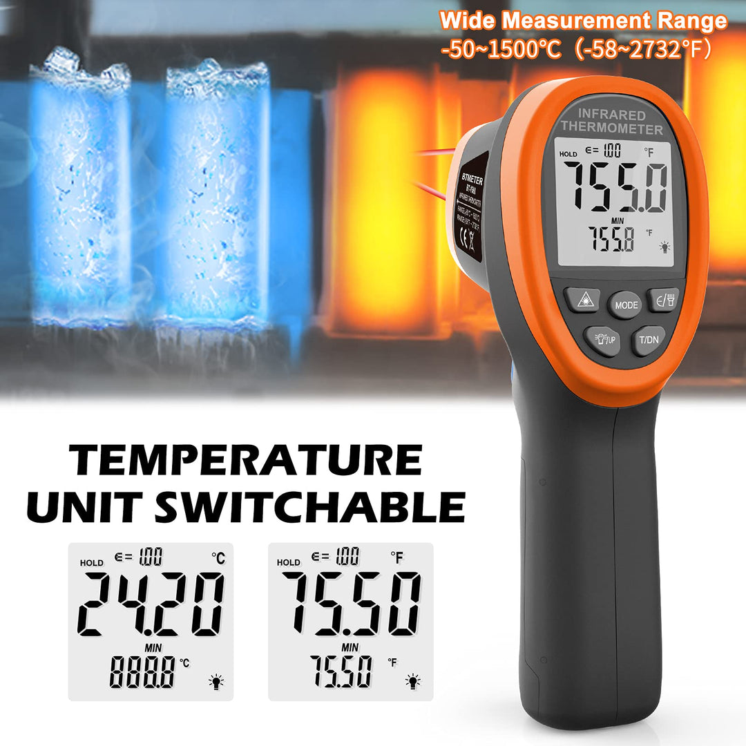 BT-1500 Pyrometer 30:1 Industrial Laser Thermometer Gun, -58 to 2732 Non Contact High Temp Infrared Thermometer Digital IR Temperature Gauge Orange(NOT for Human Temp Test)