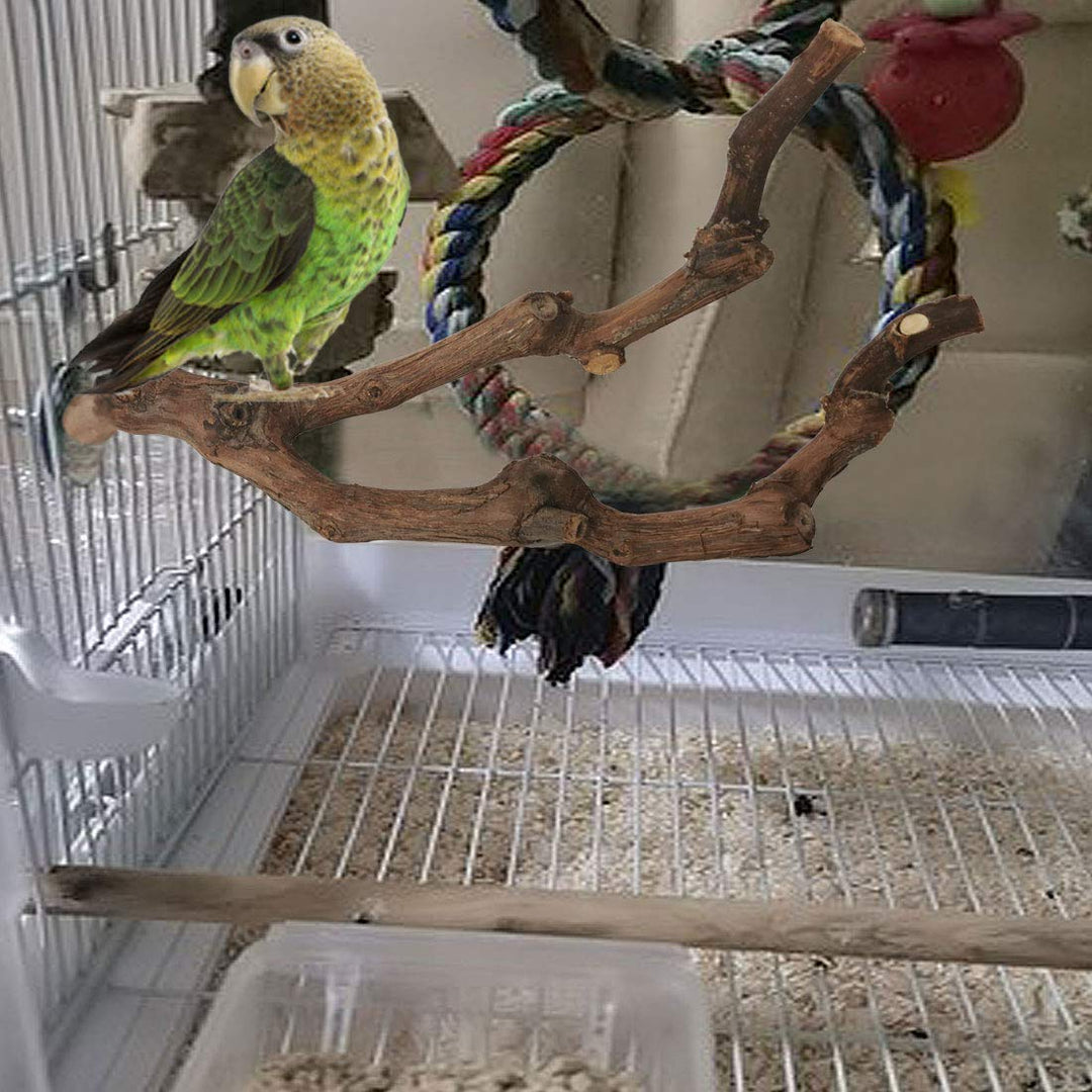 Natural Parrot Perch Bird Stand Pole Wild Grape Stick Paw Grinding Fork Parakeet Climbing Standing Branches Toy Chewable Cage Accessories for Small Budgies Cockatiels Lovebirds 2PCS