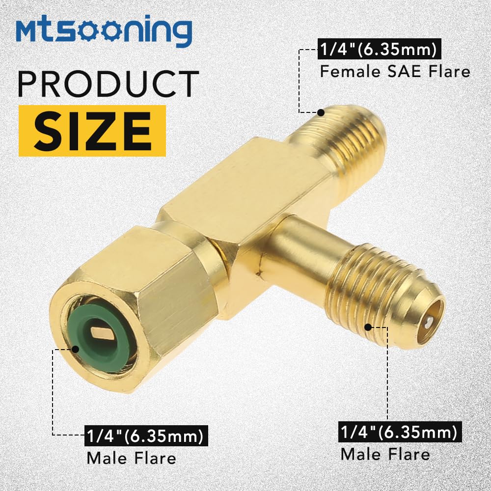 2PCS Quick Coupler Access Tee, 1/4'' Valves Core Tee Adapter with Swivel Connector, Fits for Gauge Deep Vacuum Pump Manifold