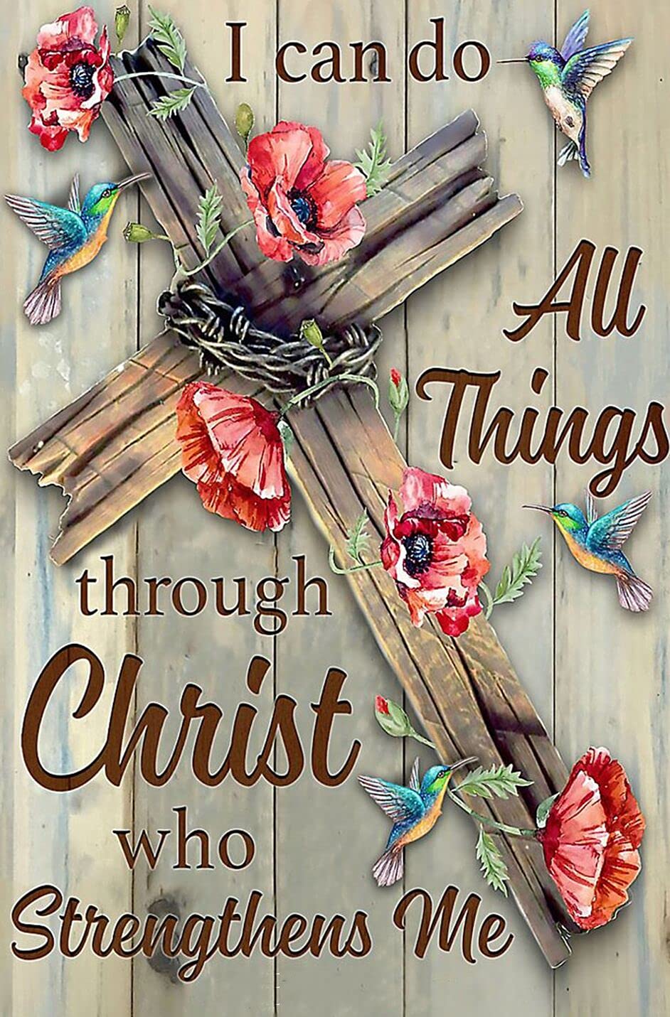 5D DIY Diamond Painting Kits for Adults Cross 12x16inch,Round Full Drill Beads Diamond Art Dots Craft Set,I can do All Things Through Christ who Strengthens me