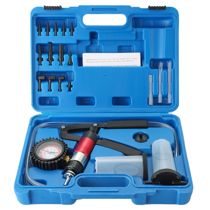 21PCS Hand Held Vacuum Pressure Pump Tester Set 2 in 1 Brake Bleeder Kit Brake Clutch Fluid Bleeder Tool Kit for Automotive with Gauge Adapters Brake System Bleeding Tools (Blue)