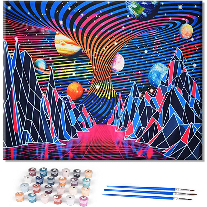 DIY Paint by Numbers for Adults, Mountain and Planet Adult Paint by Number Hippie Tornado Waves Painting by Numbers for Adults Abstract Space Landscape Paint by Numbers, 16x20(Frameless)