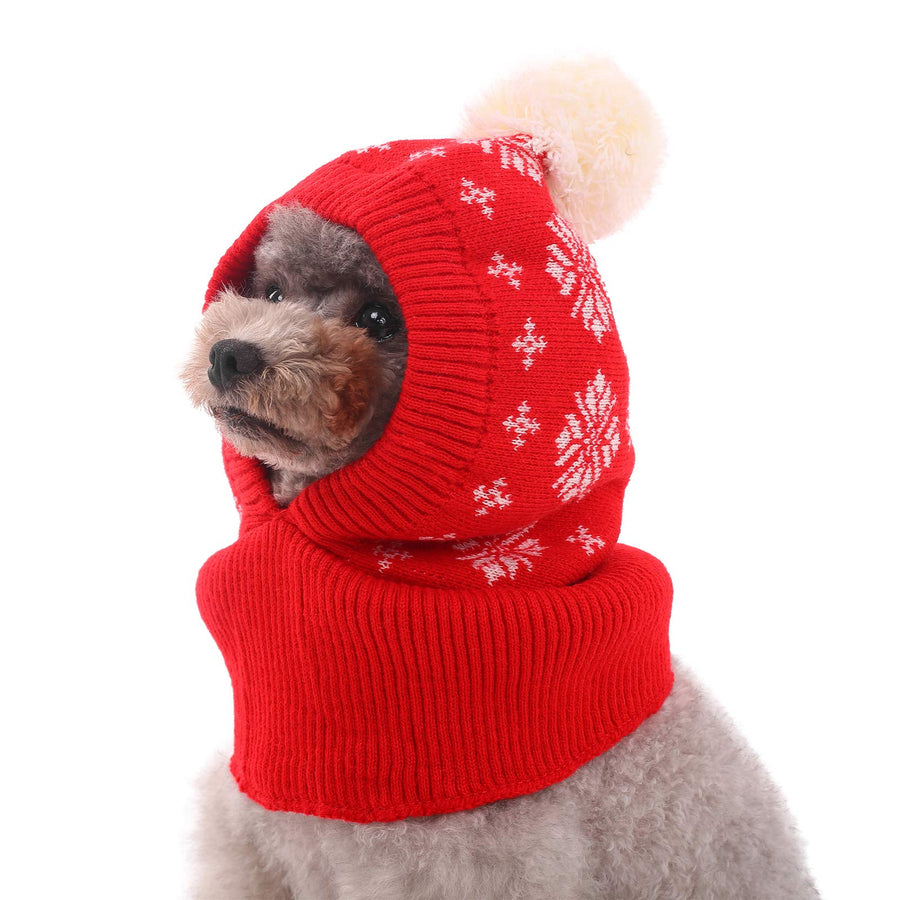 Dog Winter Hat, Dog Knitted Hat Pet Christmas Winter Warm Caps Cute Accessories Neck Ear Warmer Hood Warm Scarf Party Decoration for Pet Cat and Dog fit for Small Medium Large Dogs XL