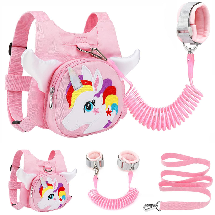 Toddler Harness with Leash + Anti Lost Wrist Link, Unicorn Toddler Harness Leashes, Child Walking Wristband Assistant Strap Belt for Baby Girls