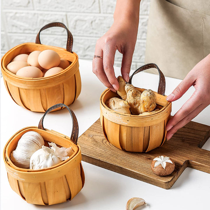 Hanging Basket Handwoven Wood Hanging Wall Basket Vegetable Fruit Storage Keeper for Potato Onion Kitchen Farm House Home Decoration