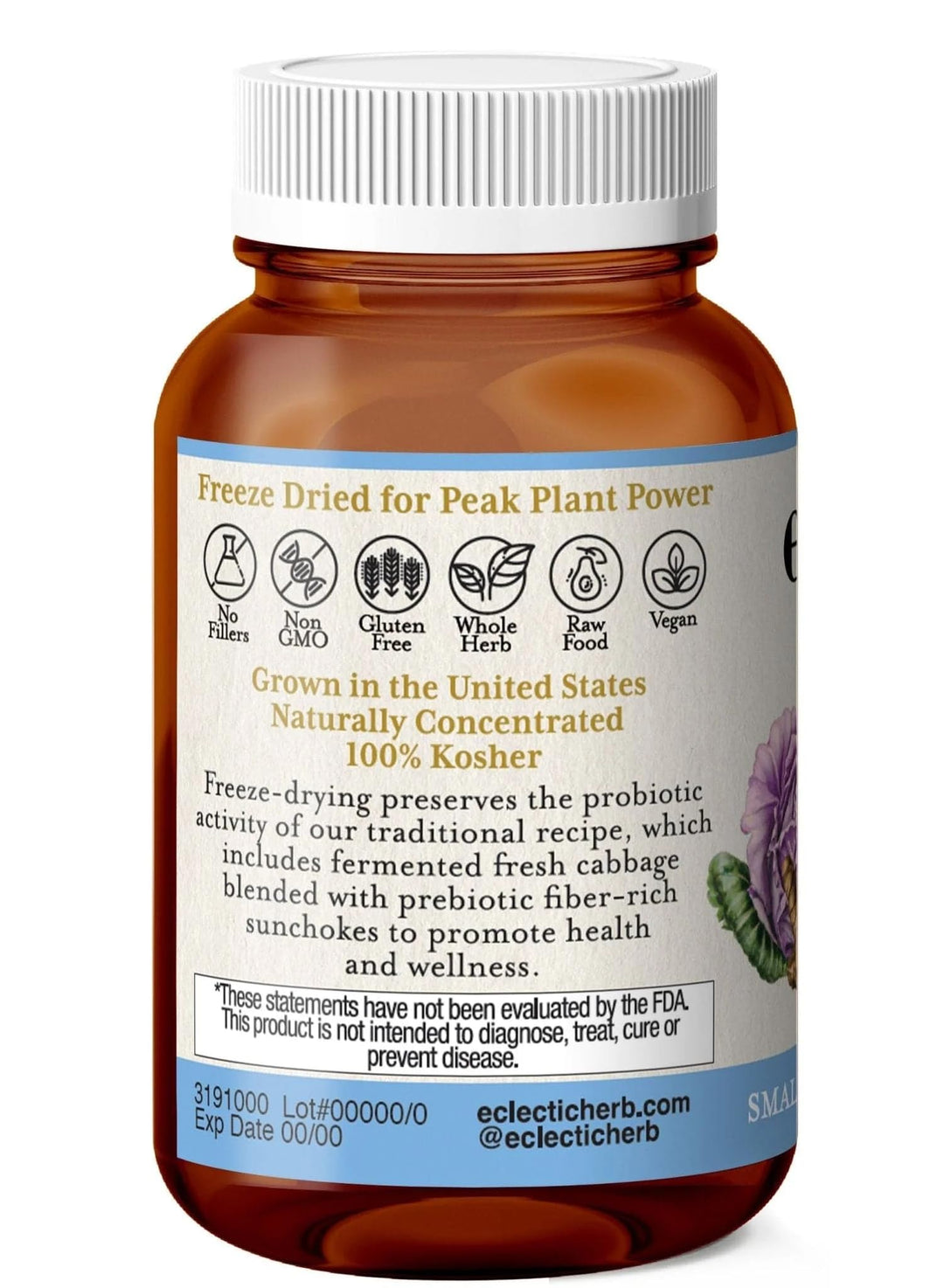 Eclectic Institute Raw Fresh Freeze-Dried Non-GMO Purple Probiotic | Digestive and Intestinal Support 90 CT (300 mg)