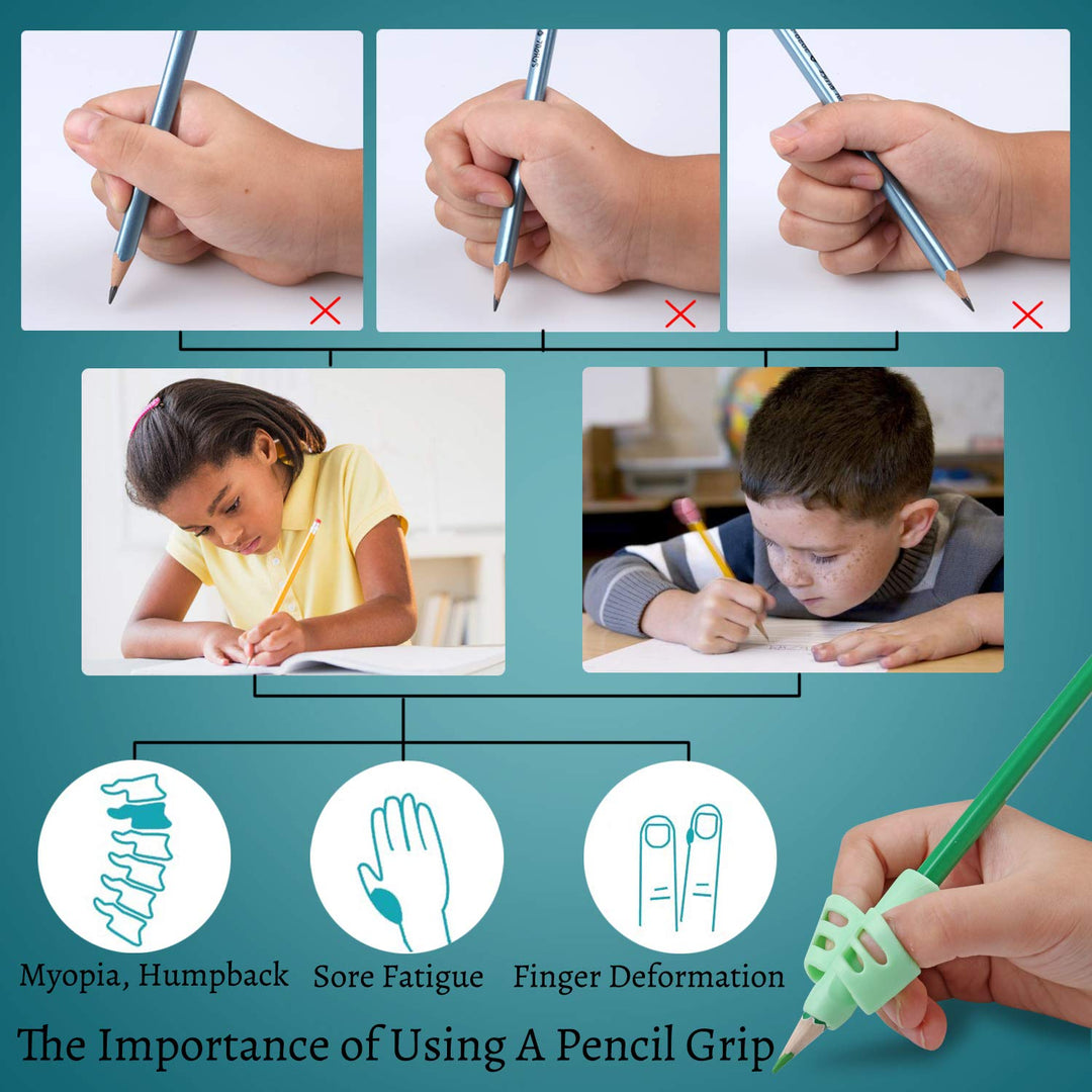 Pencil Grips, Pencil Grips for Kids Handwriting, Children Pen Writing Aid Grip Set Posture Correction Tool for Kids Preschoolers Children, Hollow Ventilation Design, 3 Pack