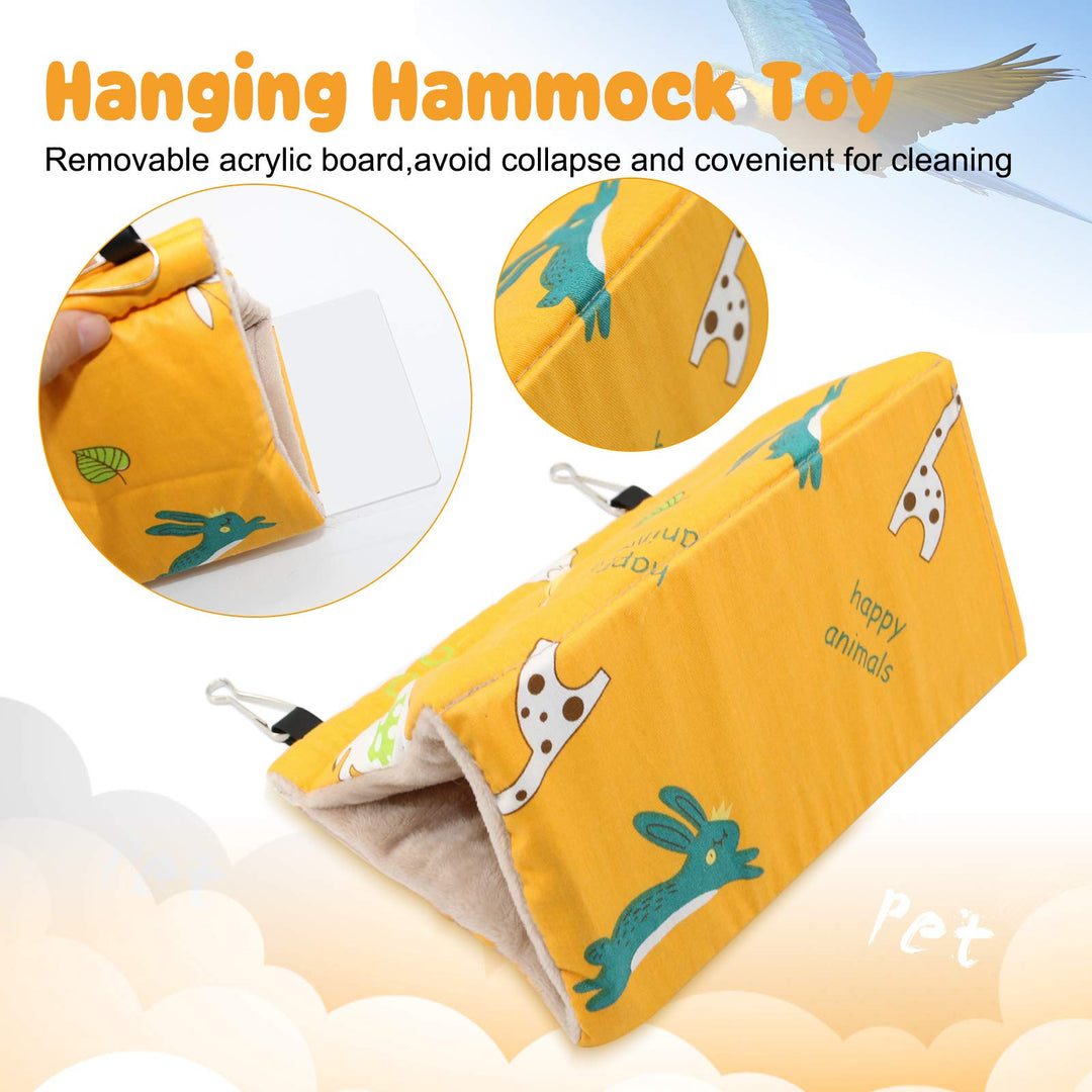 Winter Warm Bird Nest House - Hanging Hammock Velvet Shed Hut Cage Plush Fluffy Birds Hideaway Sleeping Bed Fuzzy for Parrot Parakeet Cockatiels Budgies Lovebird Medium(Yellow)