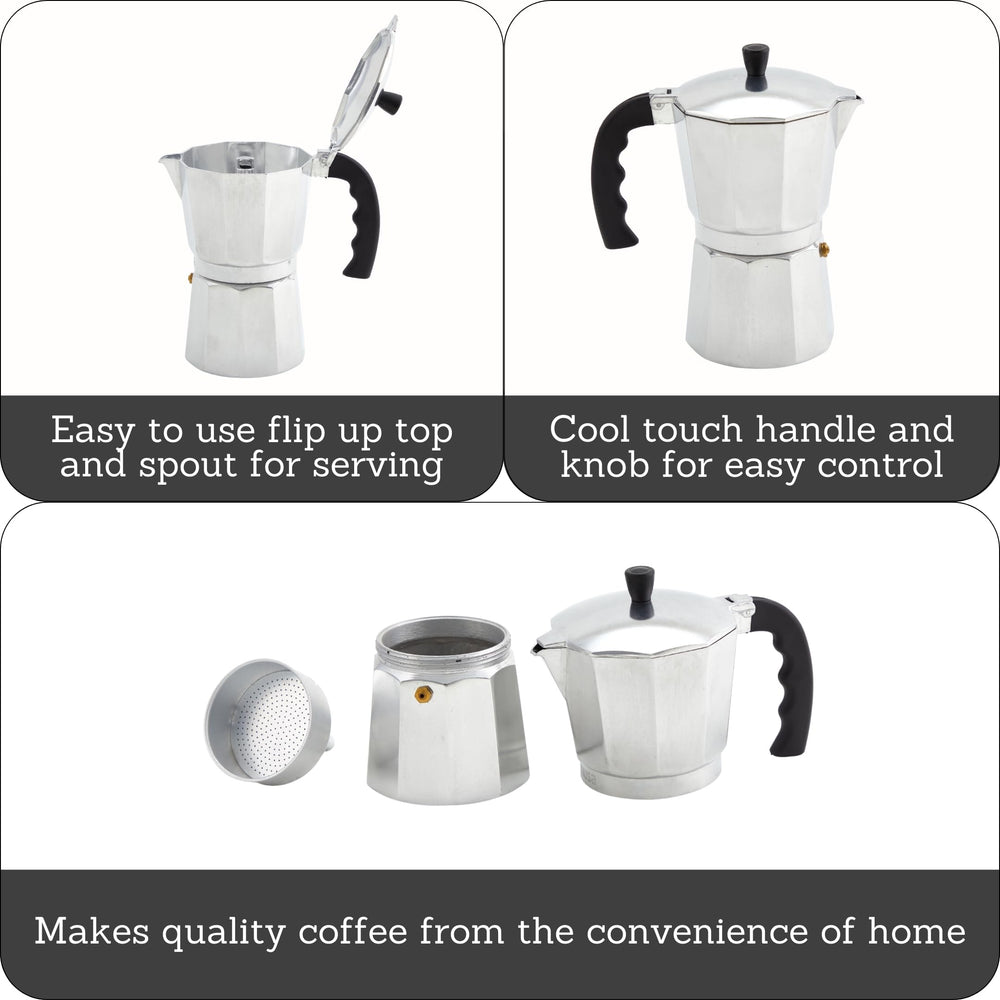 IMUSA USA B120-42V Aluminum Espresso Stovetop Coffeemaker 3-Cup, Silver (Pack of 1)