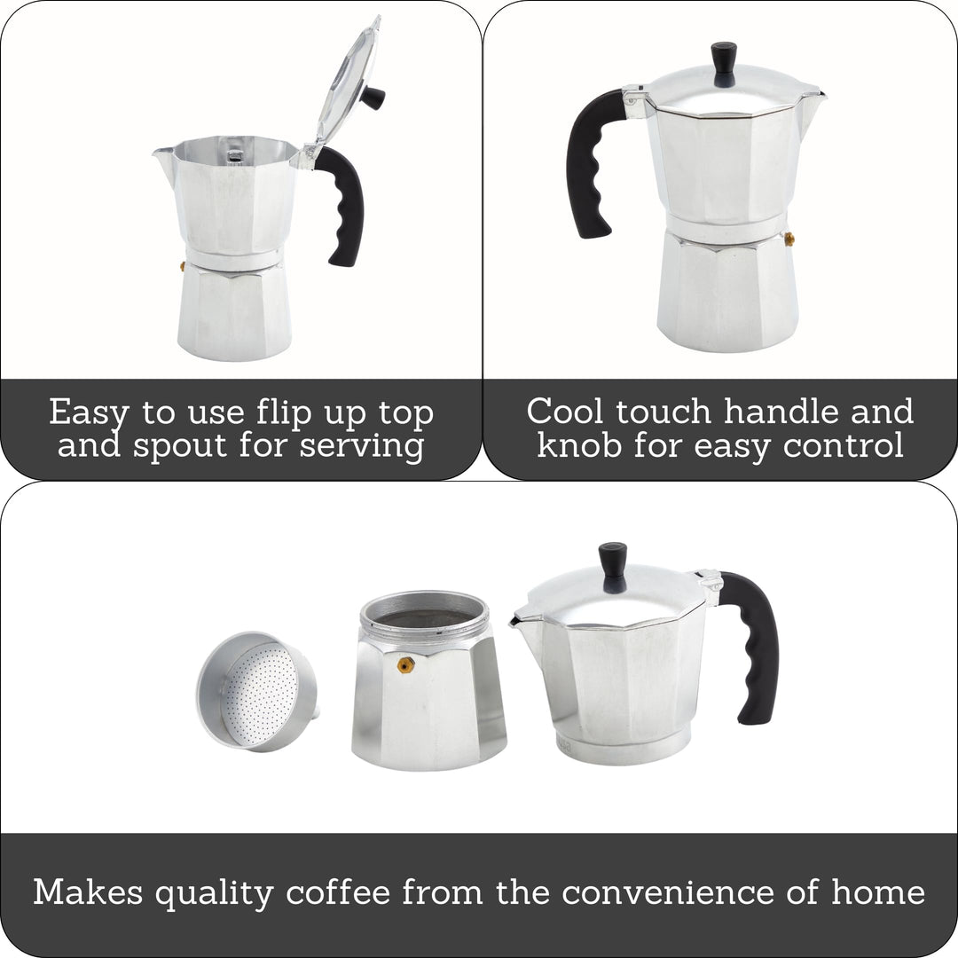 IMUSA USA B120-42V Aluminum Espresso Stovetop Coffeemaker 3-Cup, Silver (Pack of 1)