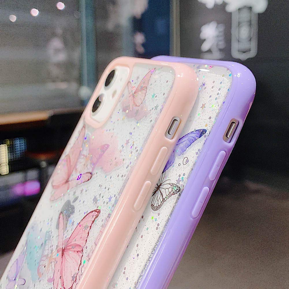 iPhone 11 Case Glitter Butterfly Sparkle Case for Women Girls,Cute Slim Soft Silicone Gel Bling Phone Case Cover Compatible for Apple iPhone 11 - Purple Butterfly