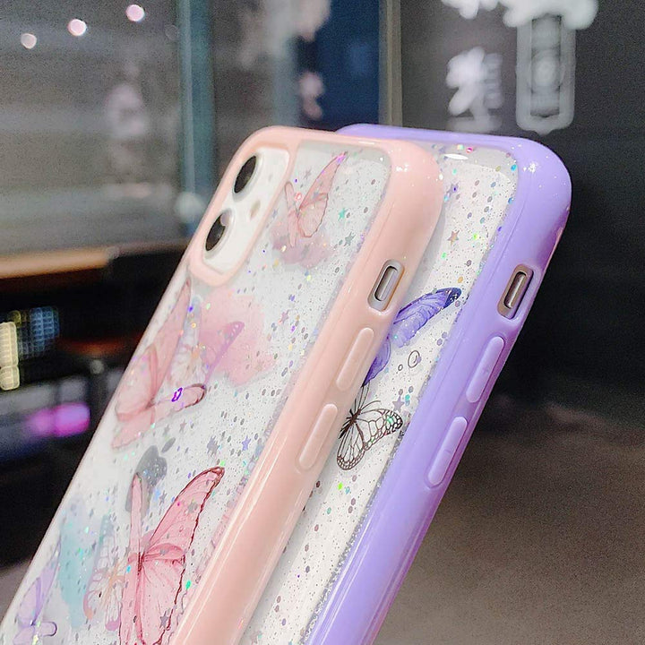 iPhone 11 Case Glitter Butterfly Sparkle Case for Women Girls,Cute Slim Soft Silicone Gel Bling Phone Case Cover Compatible for Apple iPhone 11 - Purple Butterfly