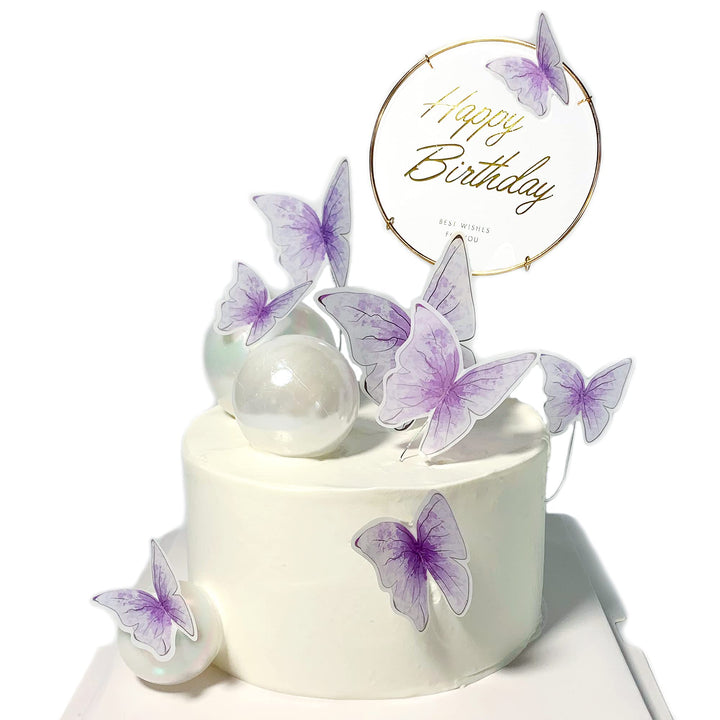 11-Pieces Purple Butterfly Cake Toppers Happy Birthday Metal Gold Happy Birthday Cake Topper Butterfly Birthday Cake Decorations Cake Butterfly Party Decorations