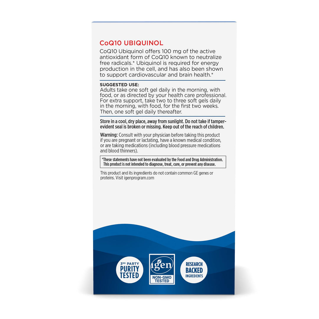 Nordic CoQ10 Ubiquinol - 60 Mini Soft Gels - 100 mg Coenzyme Q10 (CoQ10) Ubiquinol - Heart & Brain Health, Cellular Energy Production, Antioxidant Support - Non-GMO - 60 Servings