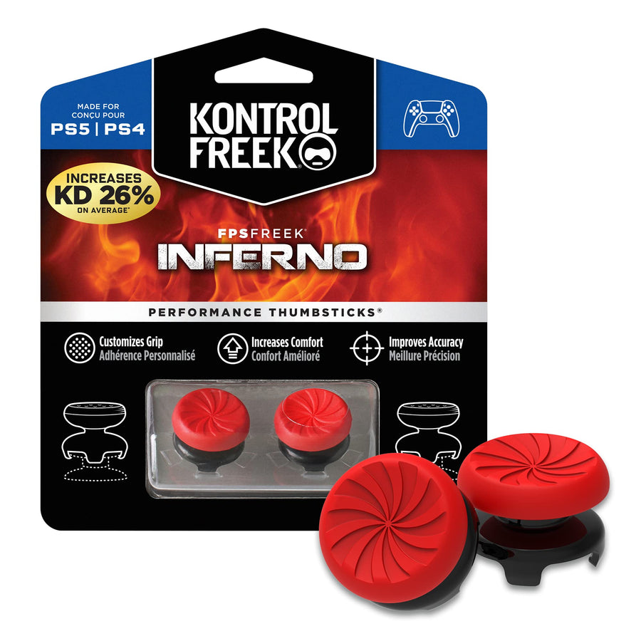 FPS Freek Inferno for PlayStation 4 (PS4) and PlayStation 4 (PS5) Controller | Performance Thumbsticks | 2 High-Rise Concave | Red