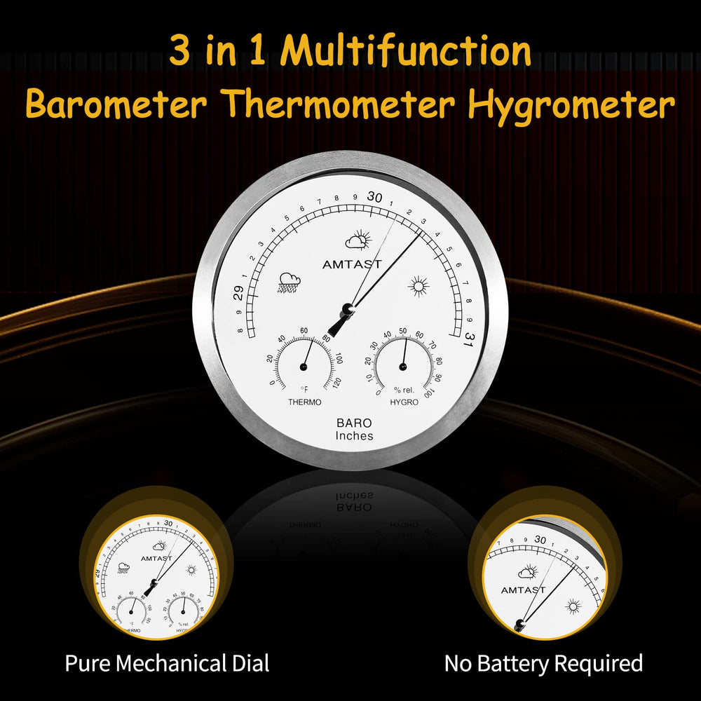 5.2 Diameter Dial Type Barometer Thermometer Hygrometer 3 in 1 Multifunction, Pure Mechanical Dial Barometric Pressure Weather Station (Imperial) AW007A