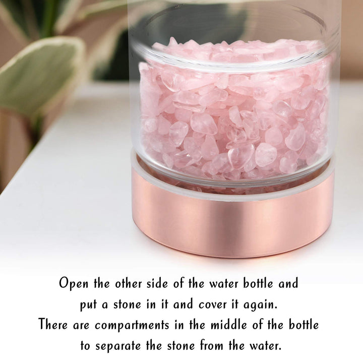 Crystal Water Bottle, Rose Quartz Healing Glass Water Bottle, Includes a Loose Leaf Tea Infuser Bottle and Protective Sleeve