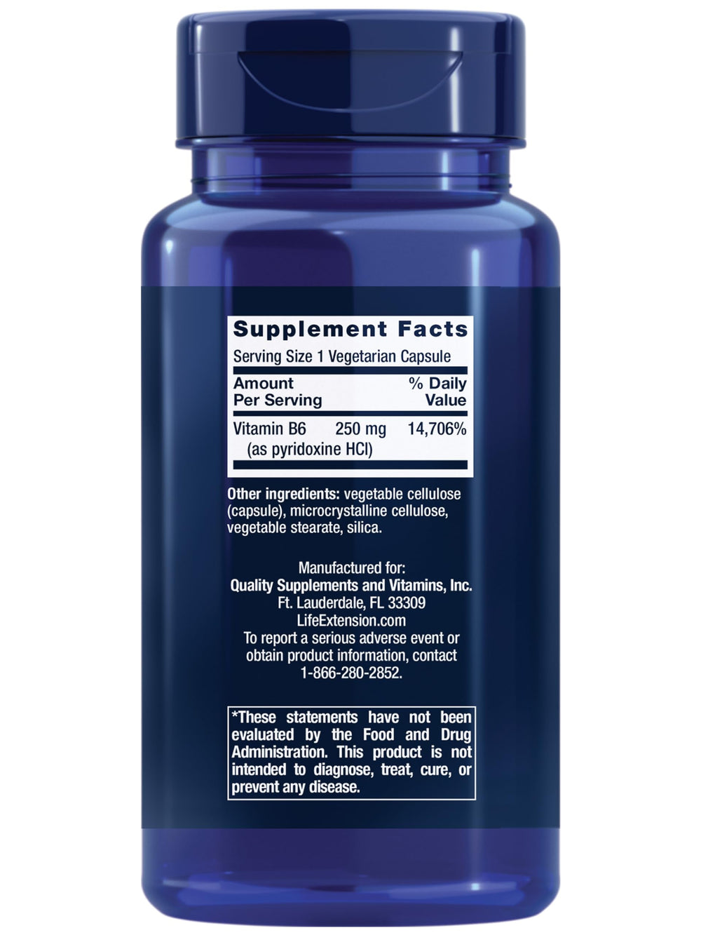 Vitamin B6, 250 mg, high Potency, Cardiovascular Health, neurological Health, Eye Health, Healthy Kidney Function, Gluten-Free, Non-GMO, Vegetarian, 100 Capsules