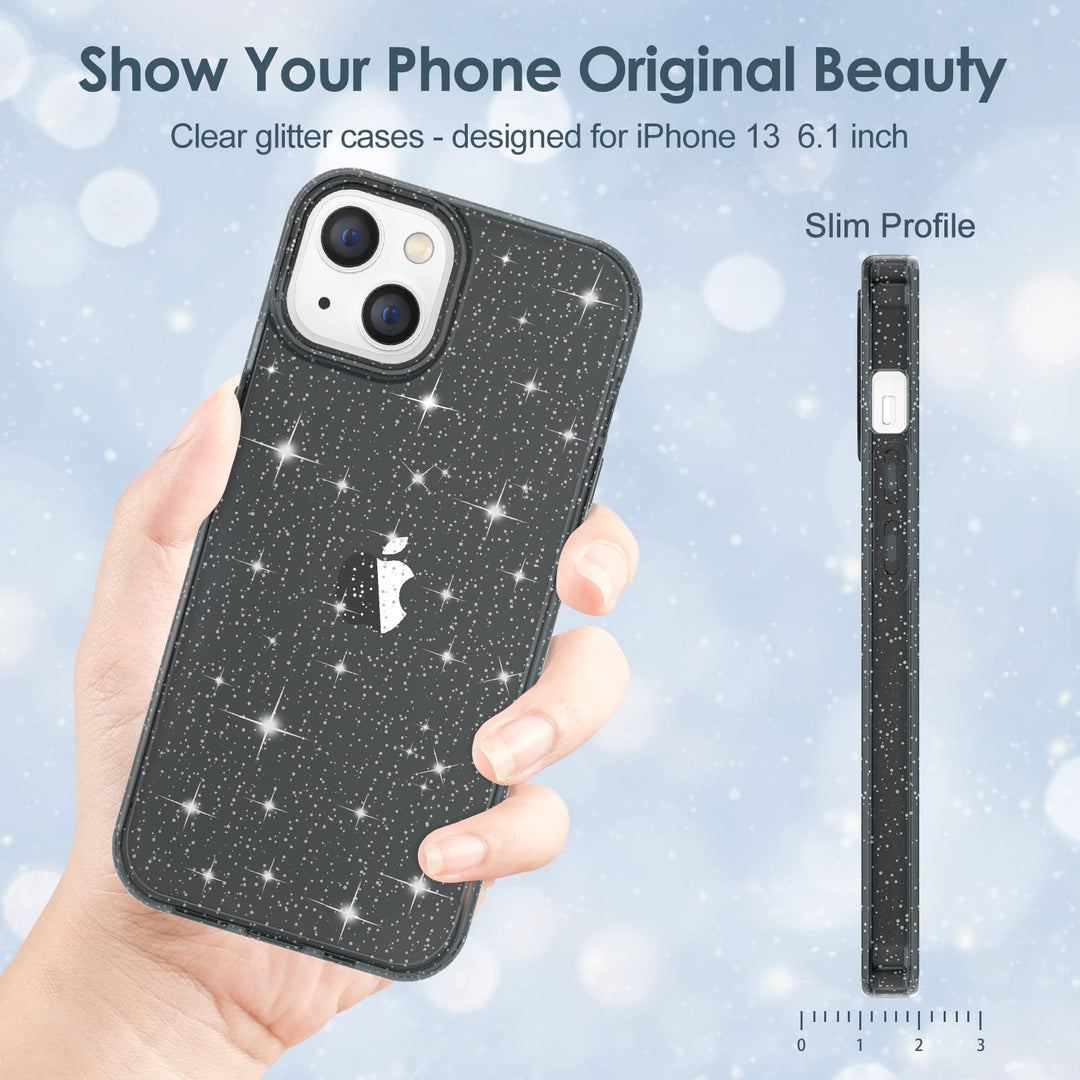 Case for iPhone 13 Case Glitter, Cute Sparkly Clear Glitter Shiny Bling Sparkle Cover, Anti-Scratch Soft TPU Thin Slim Fit Shockproof Protective Phone Cases for Women Girls, Pink Glitter
