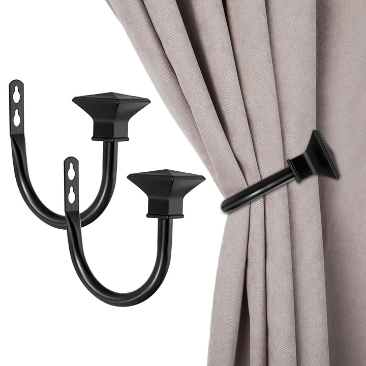 2 Pcs Square Metal Decorative Curtain Holdbacks, Wall Mounted Window Drapery Tiebacks for Bedroom, Livingroom, Office Come with Screws, Brown