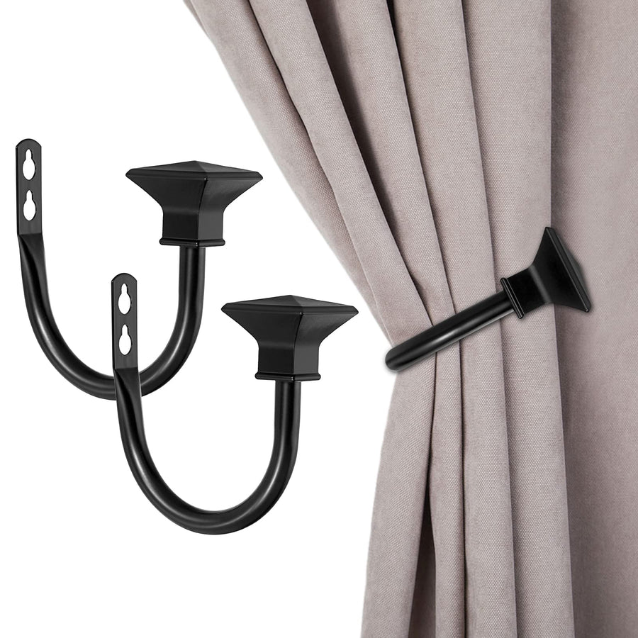 2 Pcs Square Metal Decorative Curtain Holdbacks, Wall Mounted Window Drapery Tiebacks for Bedroom, Livingroom, Office Come with Screws, Brown