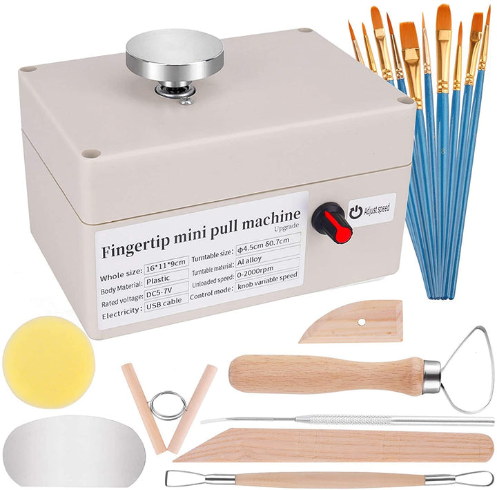 Mini Pottery Wheel, USB Pottery Machine with 6 Pottery Shaping Tools, 2000 RPM Pottery Wheel Mini Clay Making Pottery Machine Ceramic DIY Craft for School Teaching, Pottery Bar or Home Use
