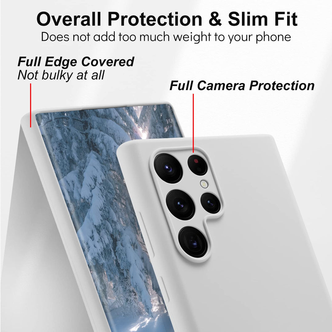 Compatible with Samsung Galaxy S22 Ultra Case Liquid Silicone, Skin Touch Gel Rubber Case with Soft Microfiber Lining, Cute Slim Full Camera Protection Cover, White