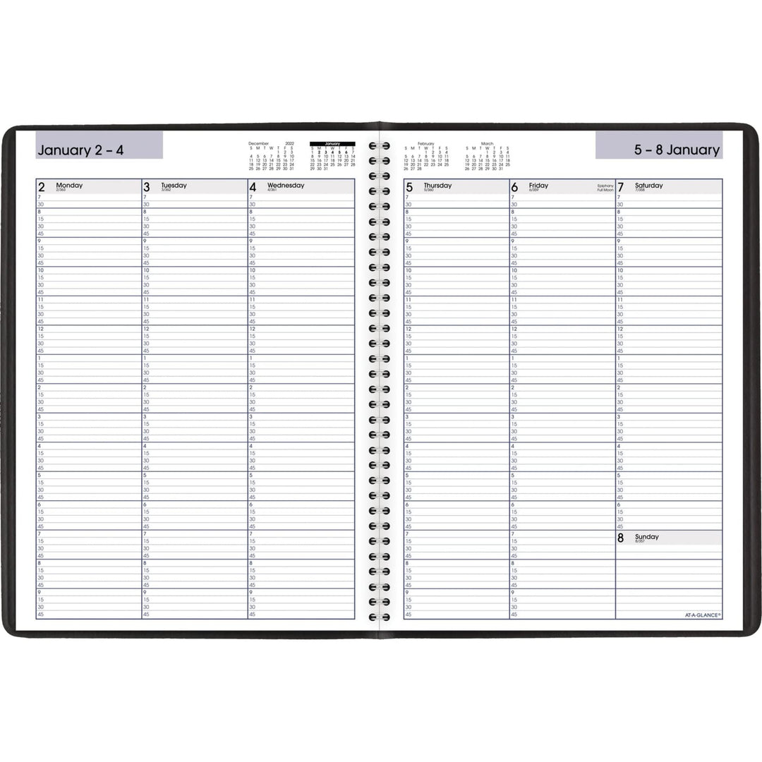 2023 Weekly Planner, DayMinder, Quarter-Hourly Appointment Book, 8 x 11, Large, Black (G52000)