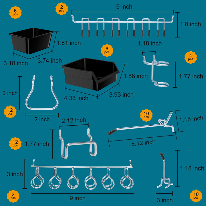 248PCS Pegboard Accessories Organizer Kit, Pegboard Bins, Pegboard Set for Tools, 1/8 and 1/4 inch Pegboard Hooks Assortment, Pegboard Bins, Metal Hooks for Hanging Storage (All Black)
