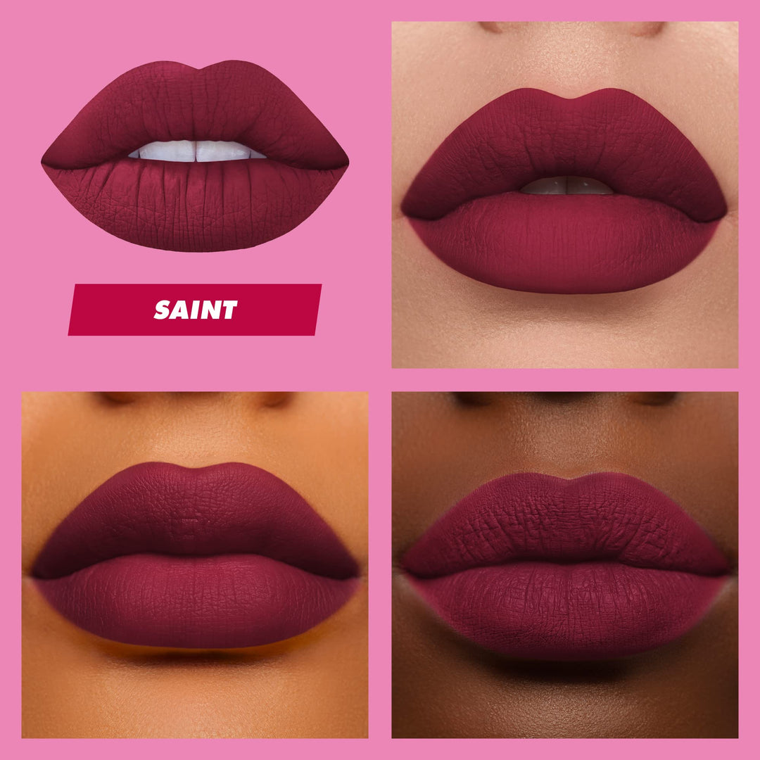 Velvetines Liquid Matte Lipstick, Saint (Cranberry Red) - Bold, Long Lasting Shades & Lip Lining - Stellar Color & High Comfort for All-Day Wear - Talc-Free & Paraben-Free
