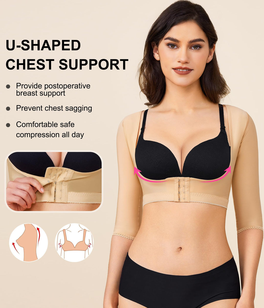 Upper Arm Shaper Post Surgical Slimmer Compression Sleeves Posture Corrector Tops Shapewear for Women (Beige, M)