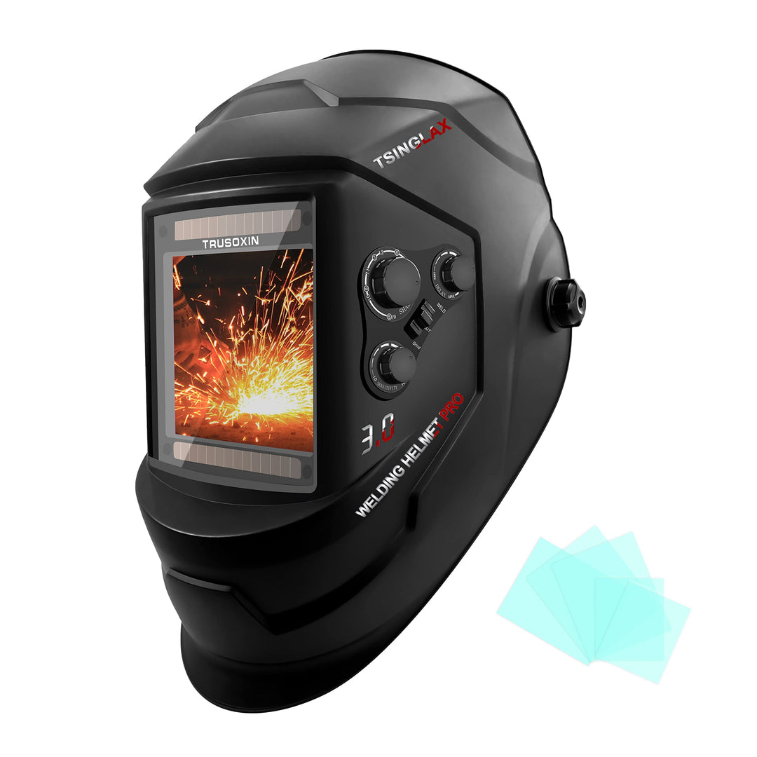 Large Viewing Screen 3.94X3.66 True Color Solar Powered Auto Darkening Welding Helmet, 4 Sensor & Wide Shade Range 4~5/9-9/13 Welding Mask for TIG MIG ARC Weld Grinding