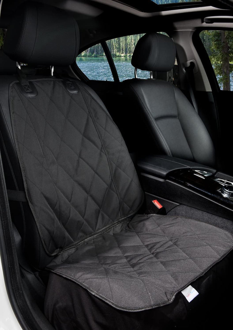 Pet Padded Scratchproof Front Seat Cover with Seat Anchor for Cars, Trucks, & SUVs, Water Resistant, Machine Washable & Non-Slip - Quilted Black