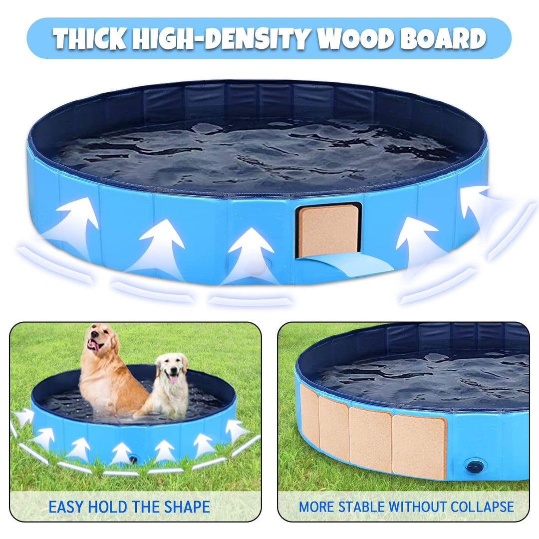 Dog Pool for Large Dogs, Foldable Kiddie Pool Hard Plastic Folding Pet Pools for Dogs, Collapsible Swimming Pool for Kids Slip-Resistant PVC Bathing Tub, L 120 * 30CM