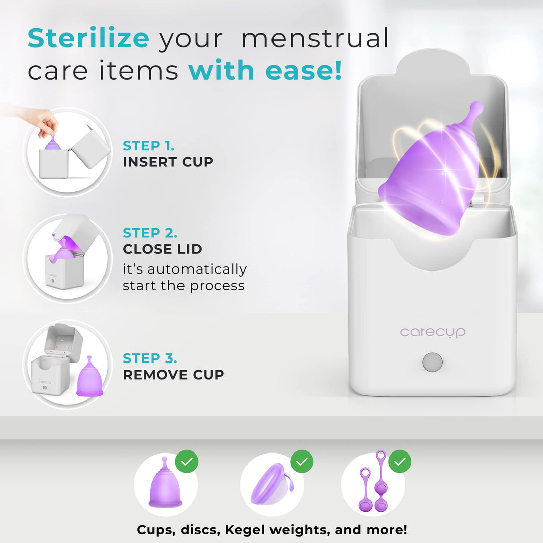 Menstrual Cup Sterilizer - Modern Menstrual Cup Cleaner Unscented Sanitizer - 2-Minute Automatic Steam Wash - Holder Fits Small Soft & Large Period Disc (UV)
