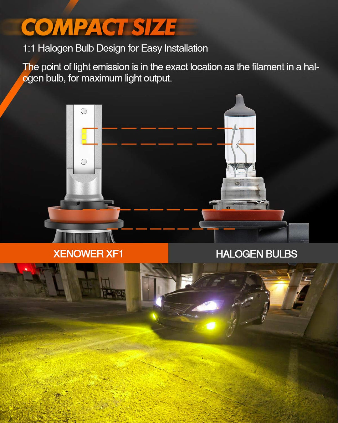 H8 H16 H11 LED Fog Light Bulbs Yellow, 400% Brightness H11 Led Bulb Yellow Fog Lamps, 3000K Amber Strong Penetration H9 H8 Fog Light Bulb for Cars,Trucks, Plug and Play(Pack of 2)