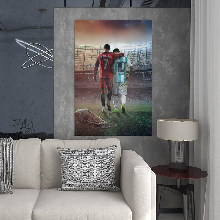Mofanmi Art Football Stars Cristiano Ronaldo and Lionel Messi Canvas Poster Art Wall Decor (Unframed) 12in×18in(30cm×45cm) (Messi and Ronaldo)