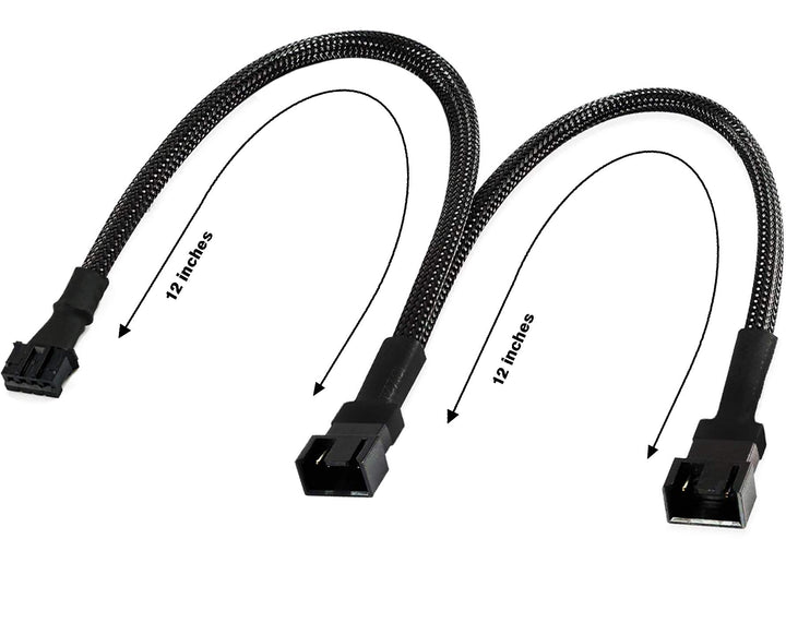 Micro 4 Pin PWM GPU Dual Fan Splitter Adapter Cable Black Sleeved for Graphics Cards 12 Inches