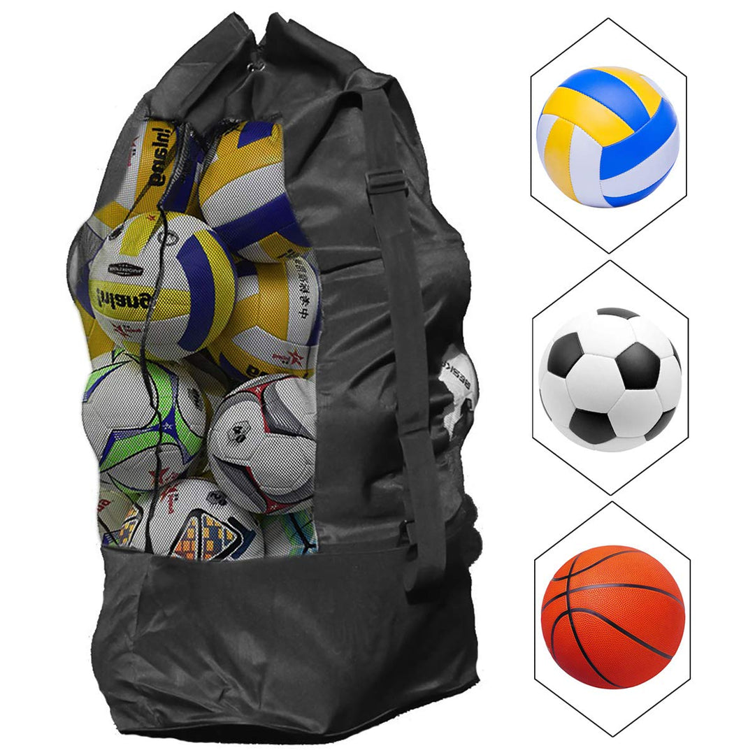 HQDeal Extra Large Waterproof Mesh Ball Bag Heavy Duty Football Shoulder Bag Drastring Bag for Basketball Volleyball Soccer Rugby Net Ball Carrying Storage Sack Holds 15 Balls