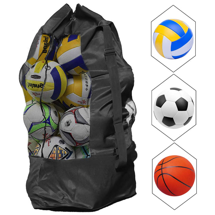 HQDeal Extra Large Waterproof Mesh Ball Bag Heavy Duty Football Shoulder Bag Drastring Bag for Basketball Volleyball Soccer Rugby Net Ball Carrying Storage Sack Holds 15 Balls