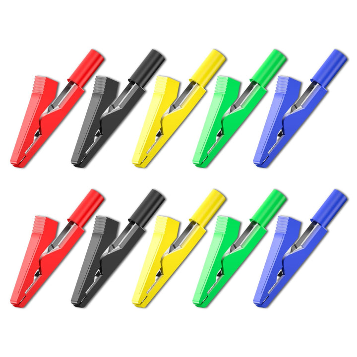 Insulated Alligator Clips Electrical 10PCS Five Colors Crocodile Clamps for 2mm Test Probes, 2mm Banana Plugs