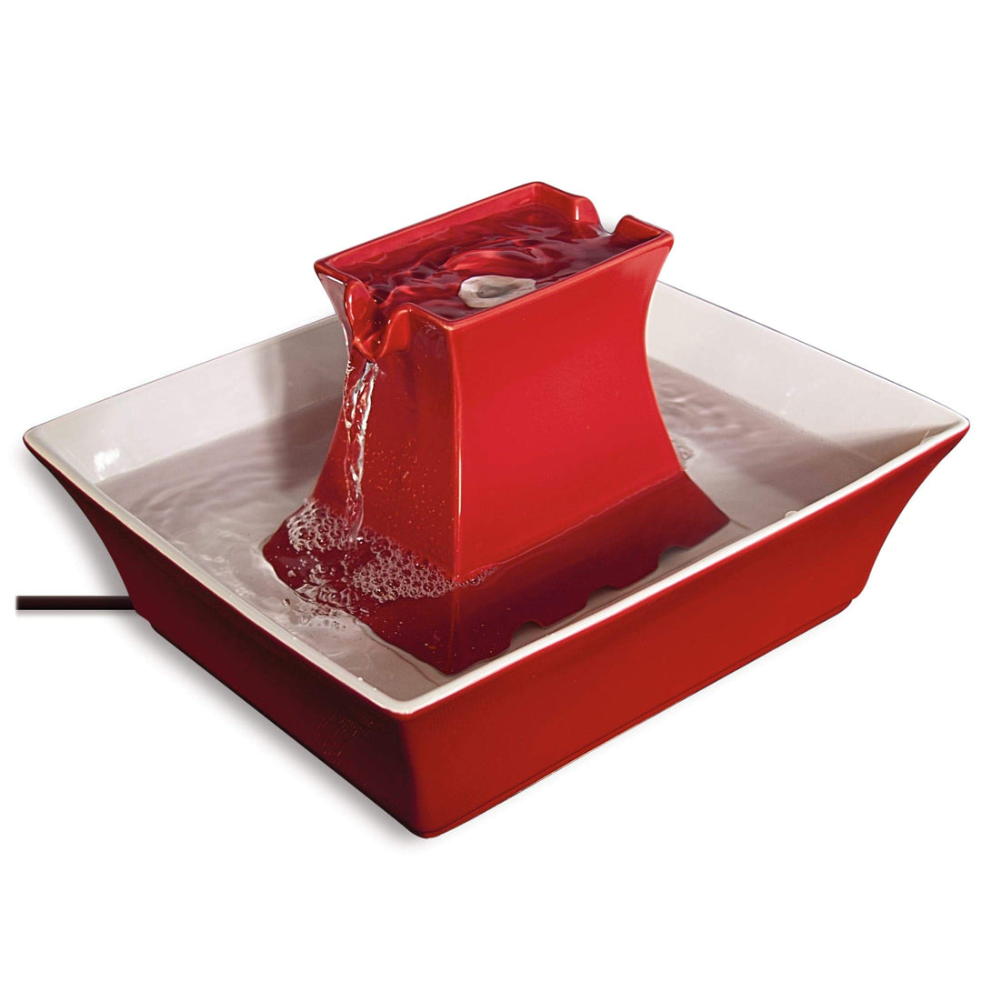 Drinkwell Pagoda Pet Fountain - From in Knoxville, TN - Dog Water Bowl Dispenser - Multiple Angles to Drink From - Filters Included - Dog Fountain Provides Water When Power’s Out - Red