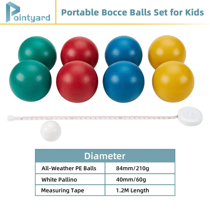 84mm Bocce Ball Set, Outdoor Games for Adults and Family, Backyard Ball Set with 8 PE Bocce Balls & 1 Pallino & Carry Bag & Measuring Tape for Kids Teens Beginners
